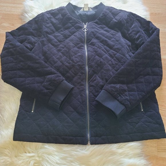 Christopher & Banks - Corduroy Quilted Bomber Jacket | Medium | Navy Blue - Picture 1 of 10